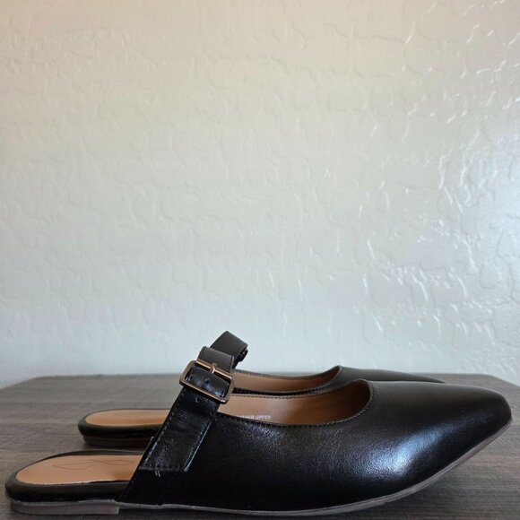 Joie Leather Pointed Toe Mary Jane Mule Slip-On Flat Black Women's 9 Adjustable - Picture 1 of 12